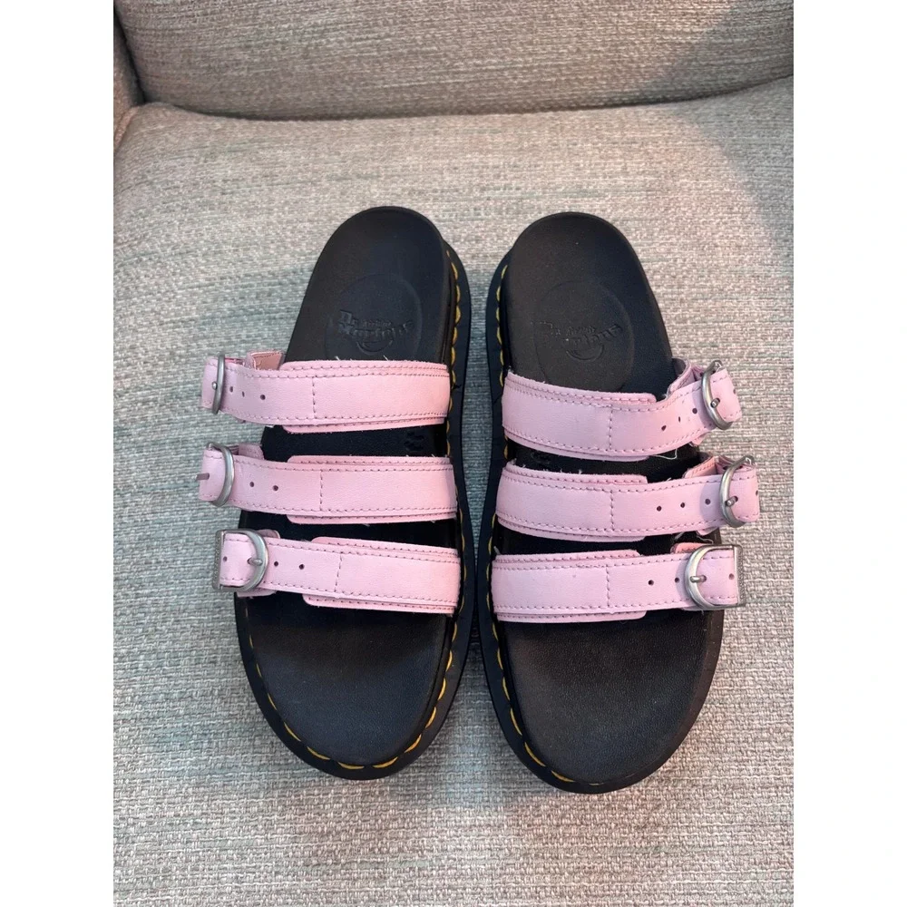 Dr. Martens Blaire Slide Pink Leather Platform Sandals Womens 6 Buckle Straps - Picture 3 of 9